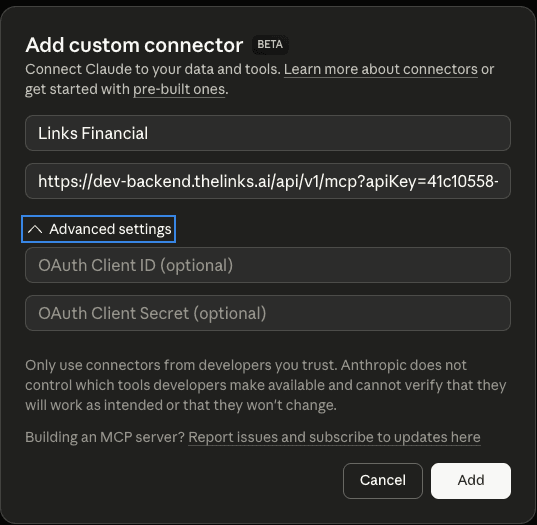 Filled Connector Modal