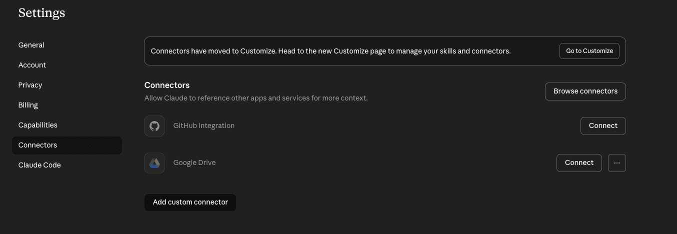Connectors Menu